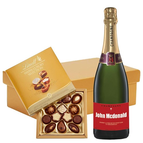 Personalised Champagne - Red Label And Lindt Swiss Chocolates Hamper